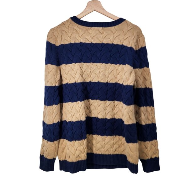 Lands End Drifter Sweater L‎ 14-16 Blue & Beige Cotton Cable Knit - Picture 2 of 6